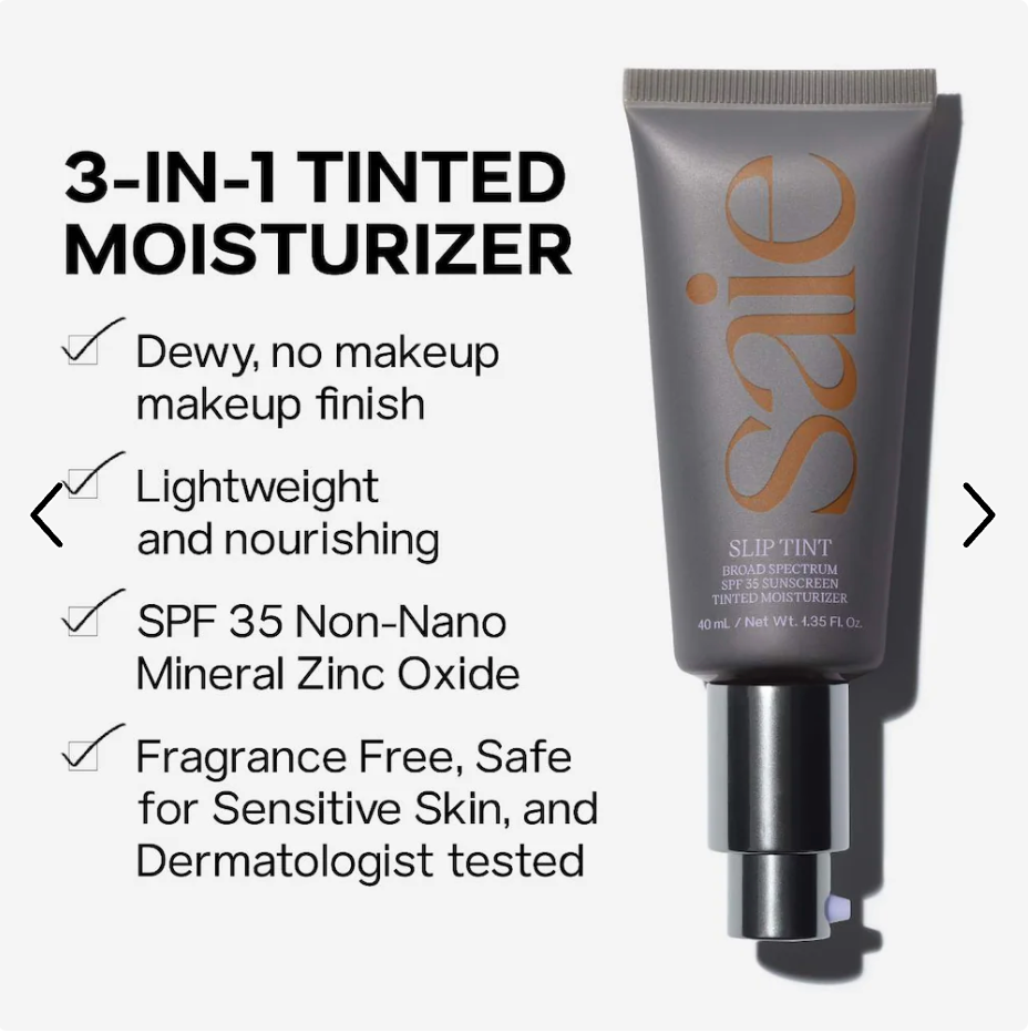 Saie - Slip Tint – Lightweight Tinted Moisturizer with Mineral Zinc SPF 35 and Hyaluronic Acid