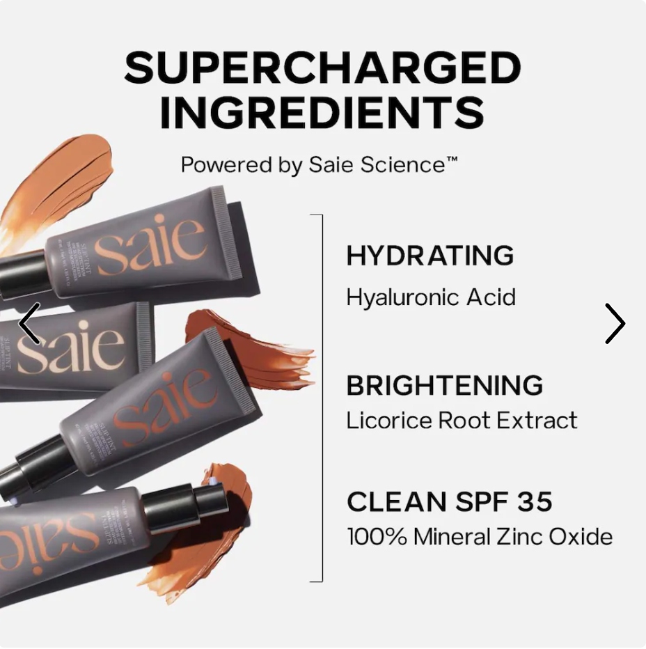 Saie - Slip Tint – Lightweight Tinted Moisturizer with Mineral Zinc SPF 35 and Hyaluronic Acid
