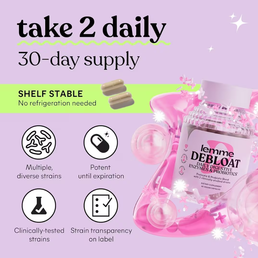 Lemme Debloat: Digestive Probiotic & Multi-Enzyme Capsules