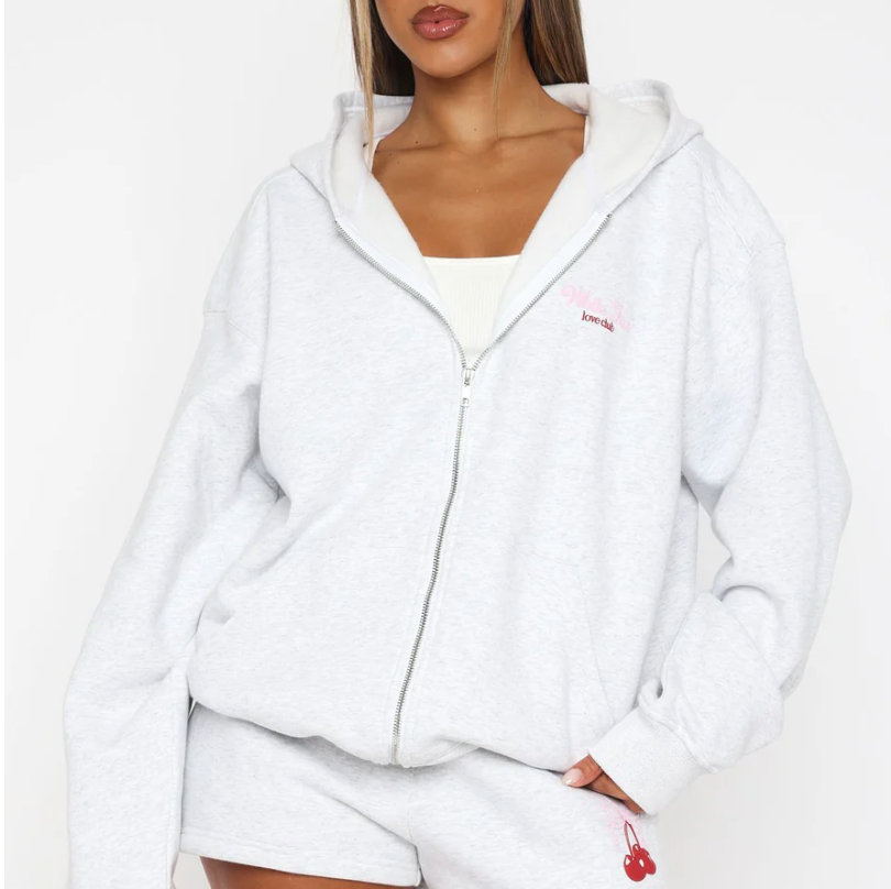 Fell So Hard Zip Front Hoodie Grey Marle