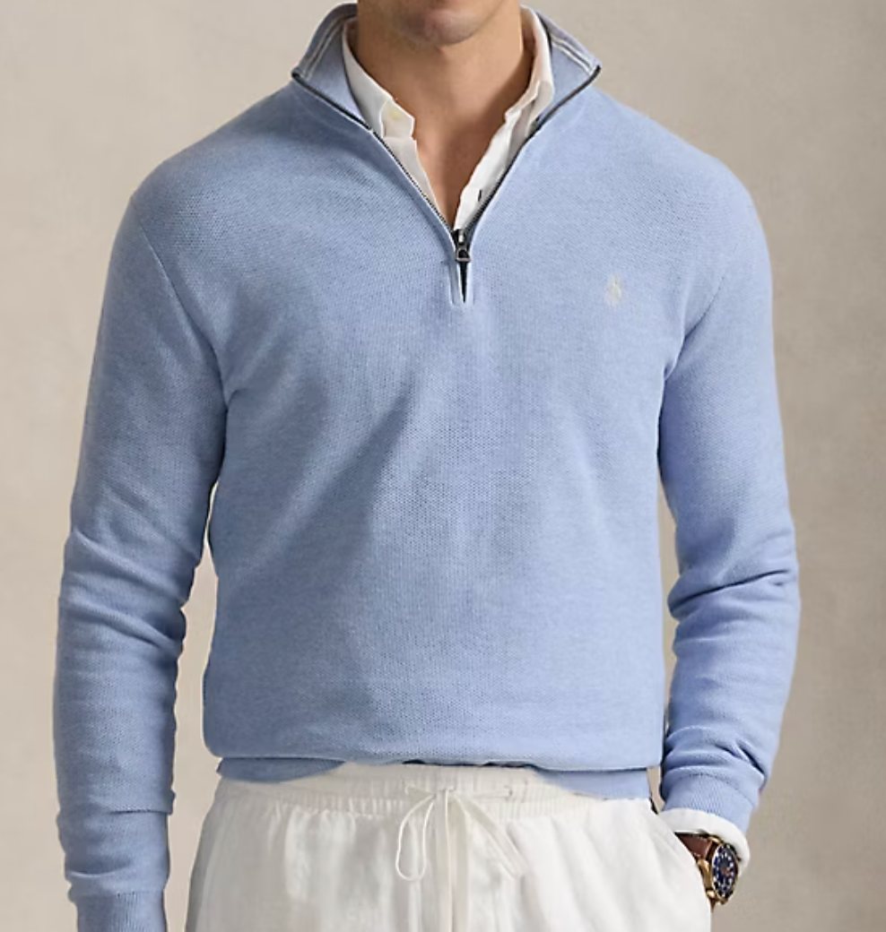 Mesh-Knit Cotton Quarter-Zip Sweater