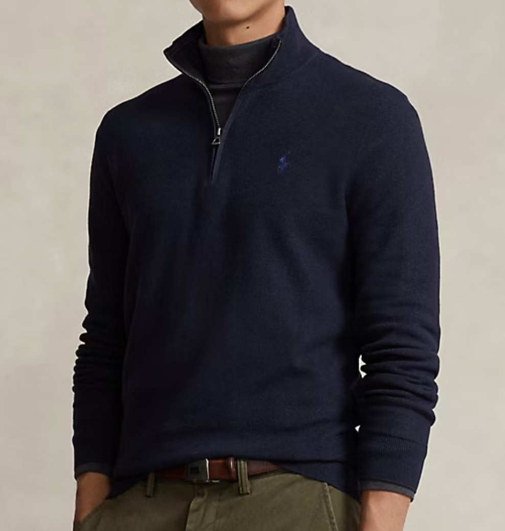 Mesh-Knit Cotton Quarter-Zip Sweater