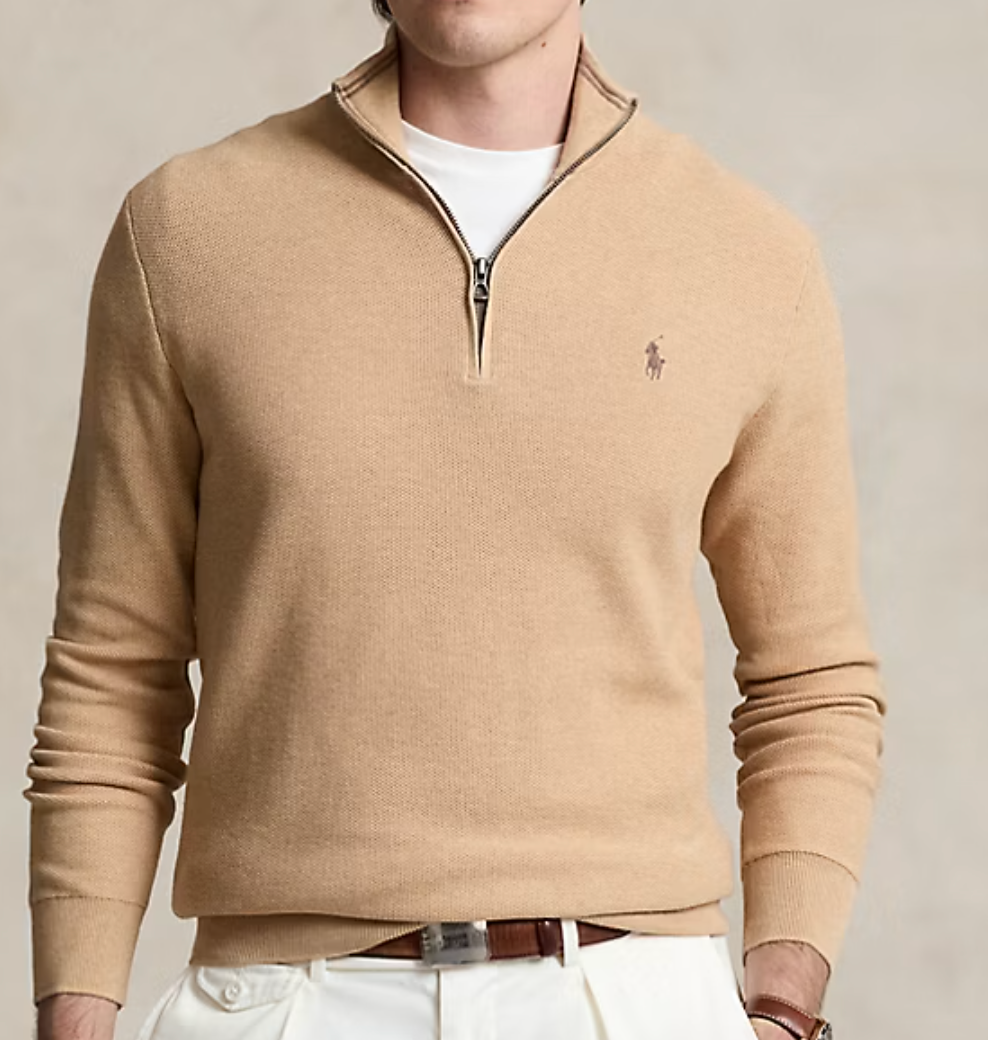 Mesh-Knit Cotton Quarter-Zip Sweater