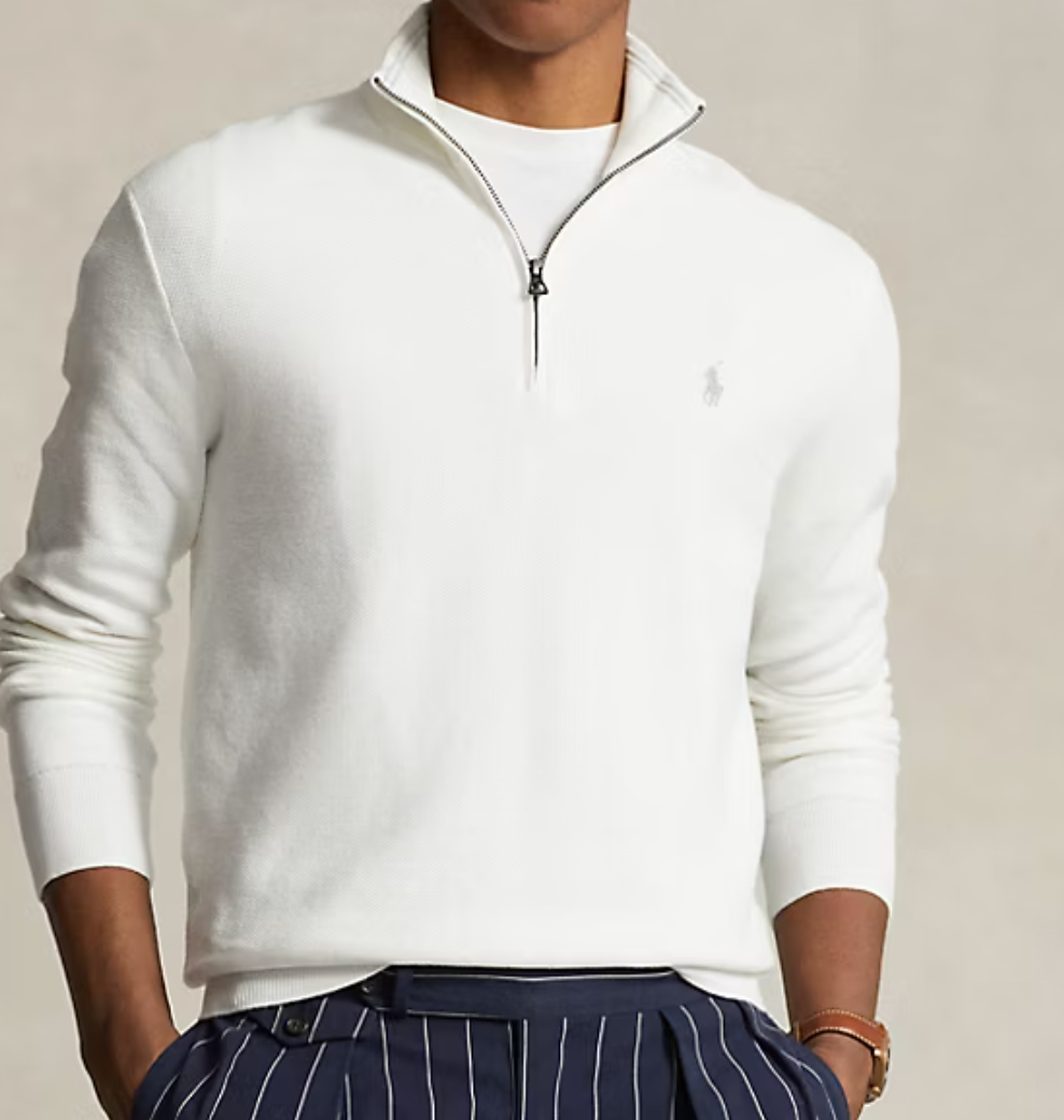 Mesh-Knit Cotton Quarter-Zip Sweater