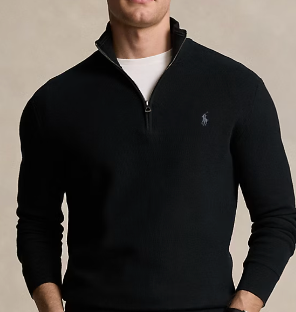 Mesh-Knit Cotton Quarter-Zip Sweater