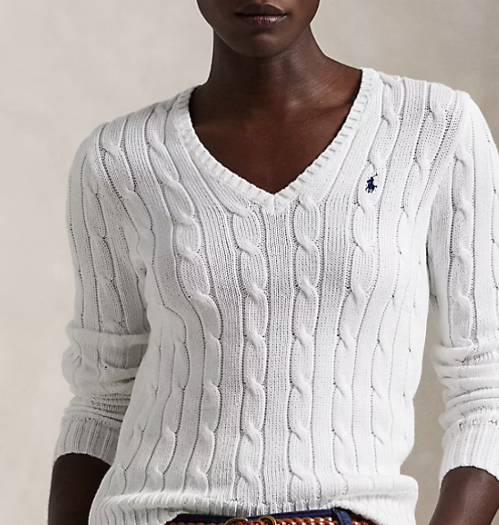 Cable-Knit Cotton V-Neck Sweater