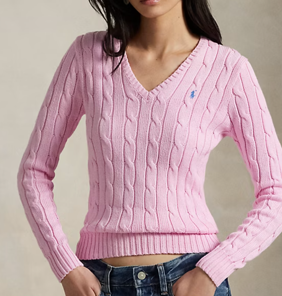 Cable-Knit Cotton V-Neck Sweater