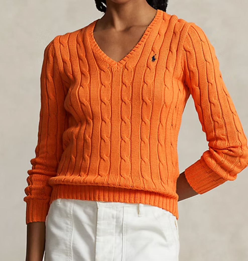 Cable-Knit Cotton V-Neck Sweater