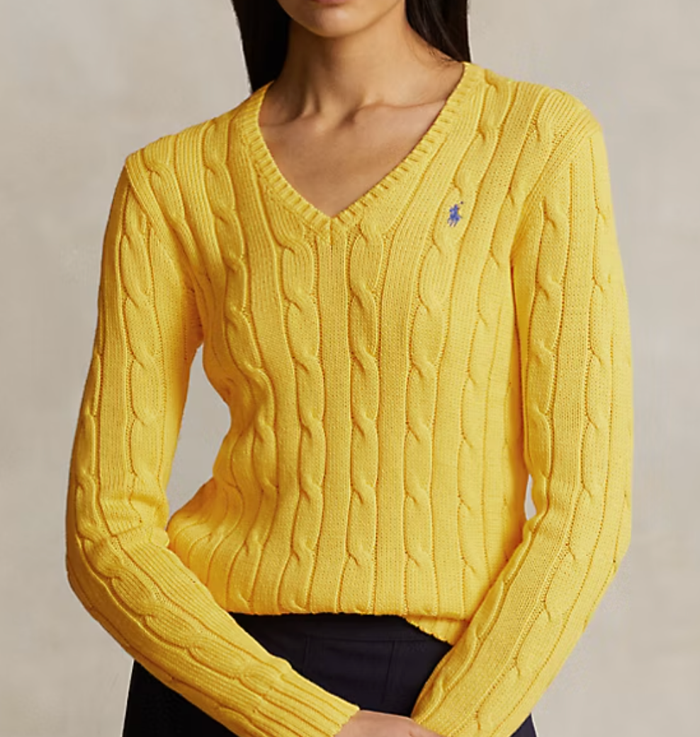 Cable-Knit Cotton V-Neck Sweater