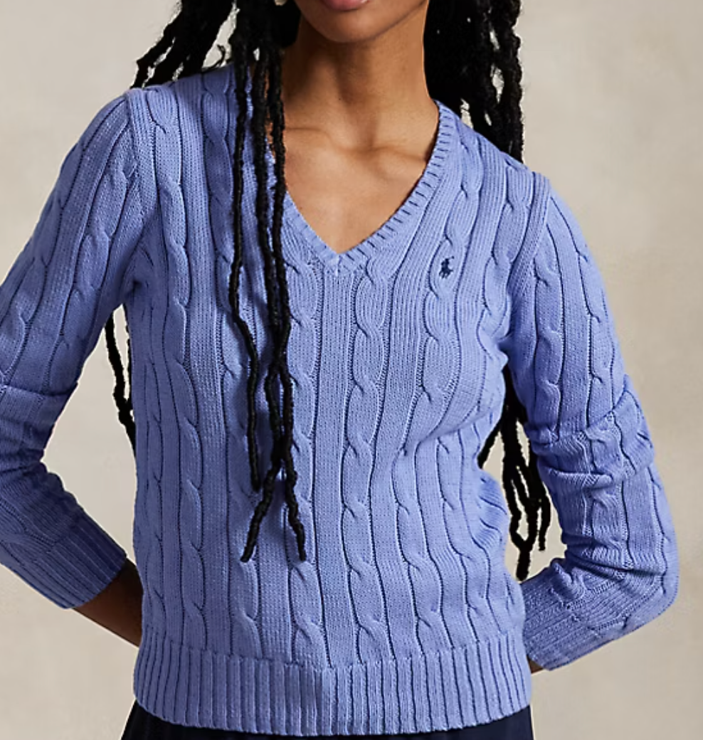 Cable-Knit Cotton V-Neck Sweater