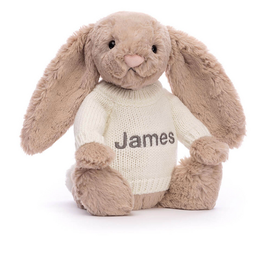 Bashful Beige Bunny with Personalized Cream Jumper