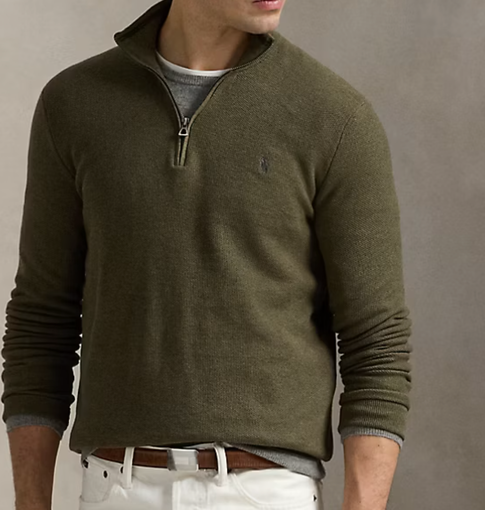 Mesh-Knit Cotton Quarter-Zip Sweater